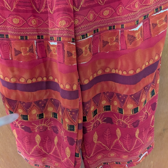 Vintage Bohemian Print Wide Leg Pants - Red and Orange Abstract Size Large - Picture 4 of 10